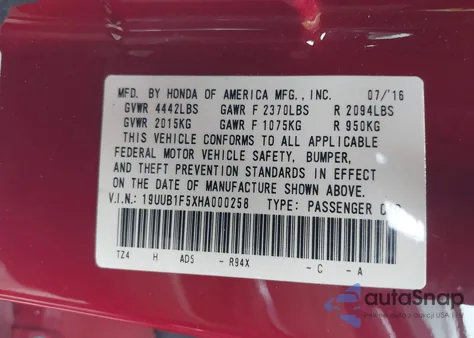 2017 Acura Tlx Technology Package z USA, uszkodzony, nr VIN 19UUB1F5XHA000258